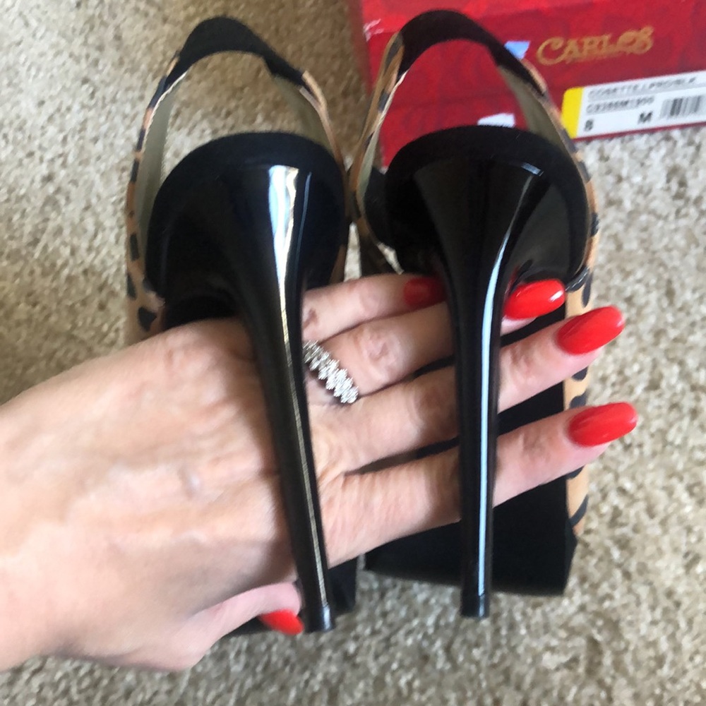 NWB Carlos Santana Cosette Leopard/Black Stiletto Heels 8M - Picture 5 of 15
